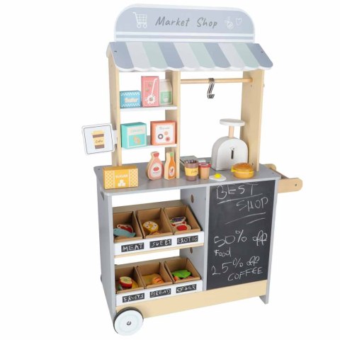 Sklep market drewniany stragan food truck z kostkarką do lodu na kółkach