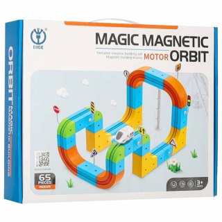 Klocki magnetyczne konstrukcyjne tor wyścigowy pociąg 65 elementów