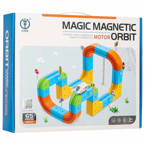 Klocki magnetyczne konstrukcyjne tor wyścigowy pociąg 65 elementów