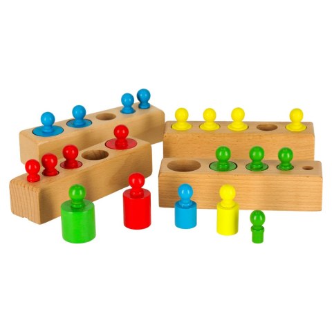 Odważniki cylindry drewniane gra układanka montessori kolorowe