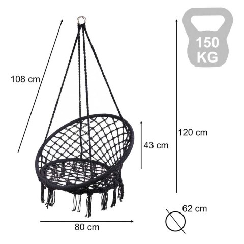 Huśtawka LUARO fotel bocianie gniazdo czarne 80cm 150kg