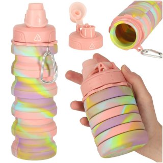 Butelka na wodę bidon silikonowy składany z uchwytem BPA FREE 500ml tęczowy