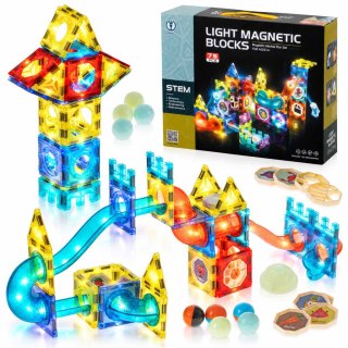 Klocki magnetyczne marble tor kulkowy świecący 75 elementów